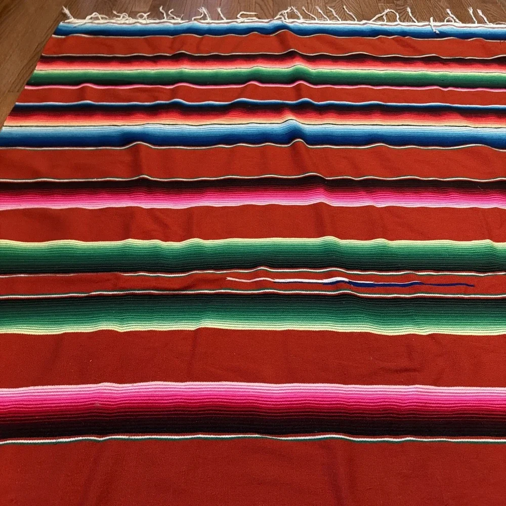 Large Mexican Saltillo Serape Fringed Blanket 60